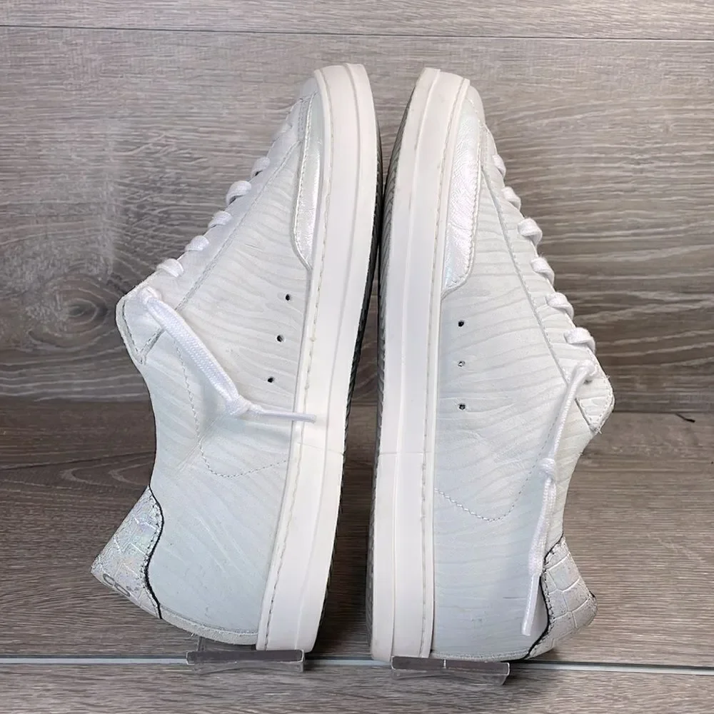 P448 John Women’s Sz 6-6.5/EU 36 Low Top Lace Up White Zebra Beige Sneakers